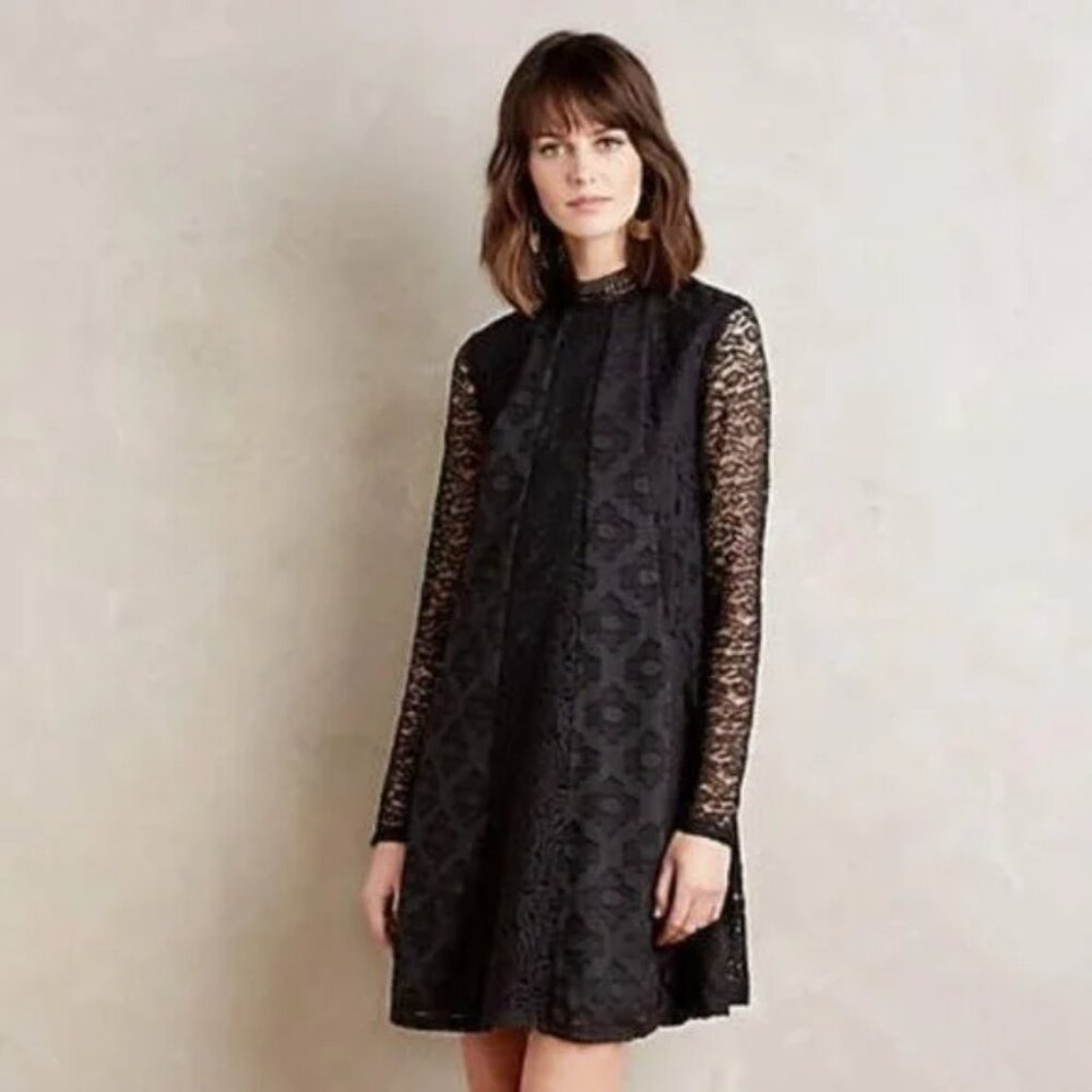 HD IN PARIS/Anthropologie Black Lace Enid Swing Dress Sz M NWT